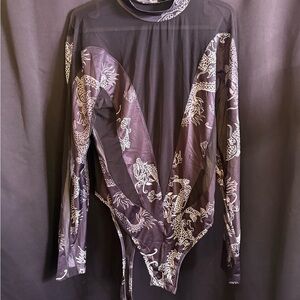 INCERUN Black and White Floral Print Bodysuit